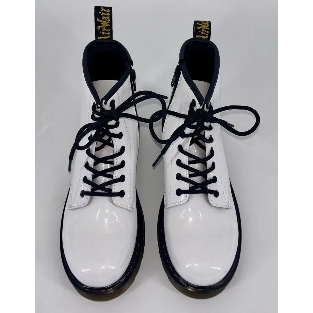 Dr Martens Doc 1460Y Youth Patent Leather Boots White US Big Girl 5‎ Grunge Boho